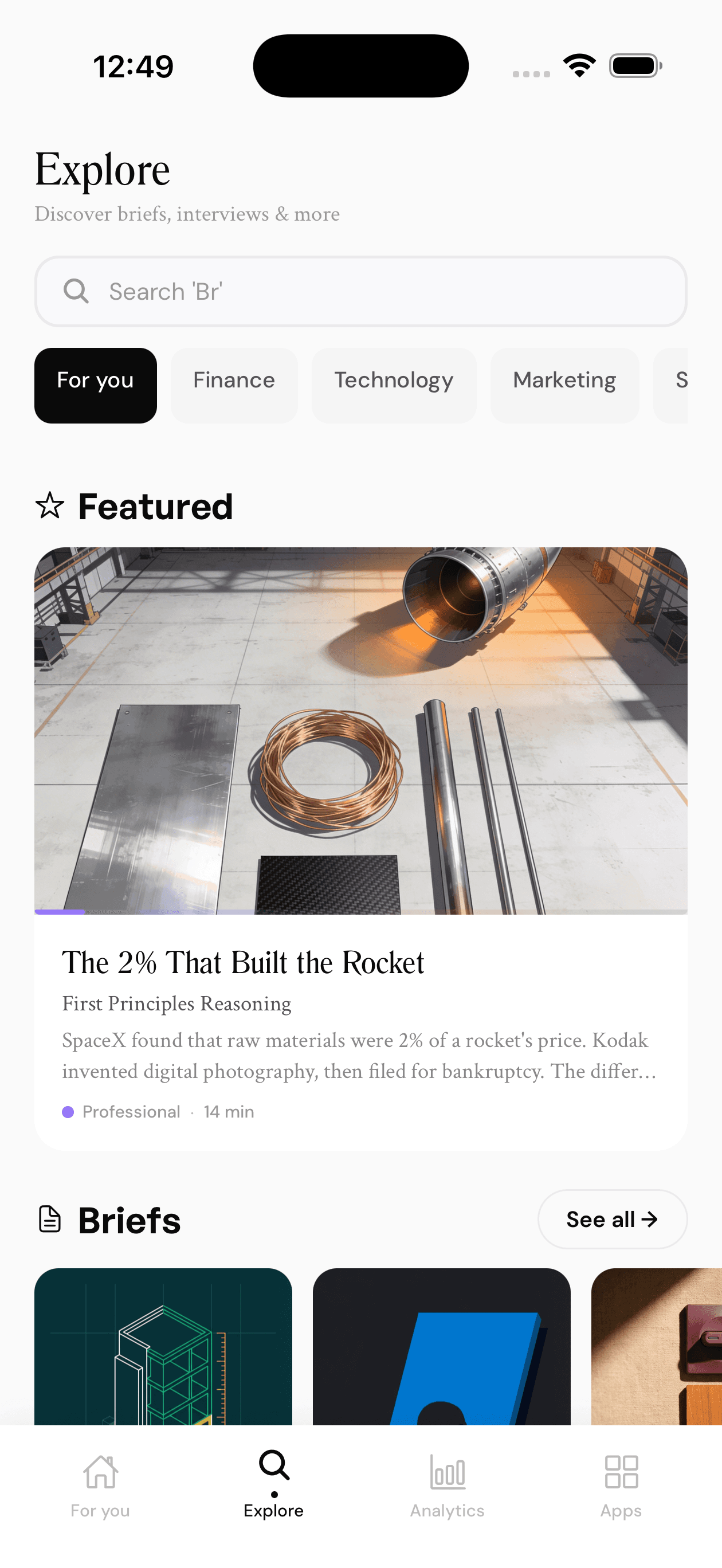 Concept Briefs feed — mobile view