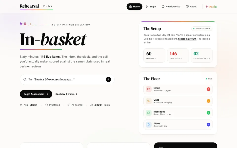 In-Basket simulation showing a consulting partner inbox with 146 live items