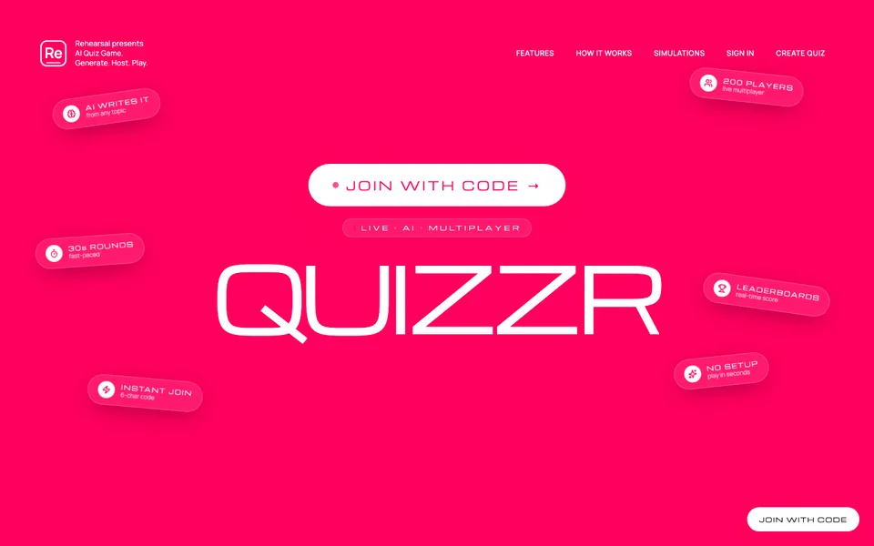 Quizzr live multiplayer quiz join screen
