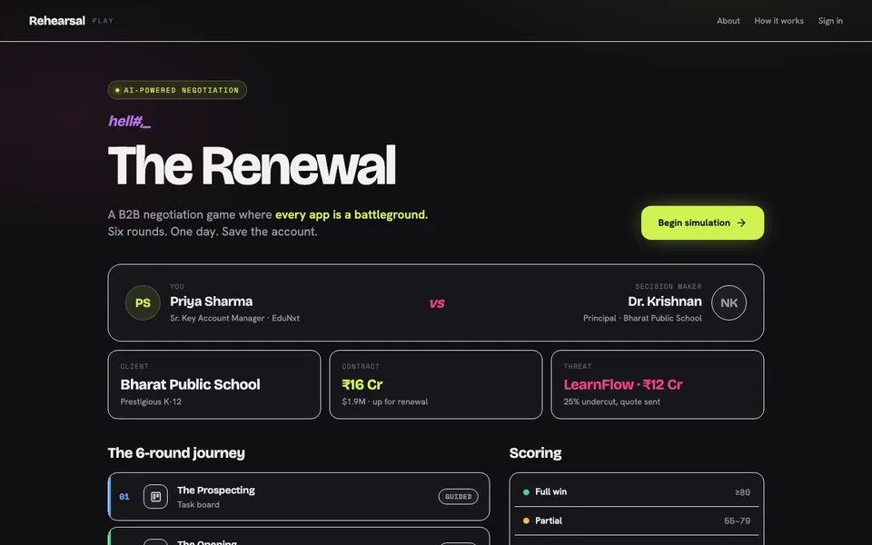 The Renewal B2B negotiation simulation screen